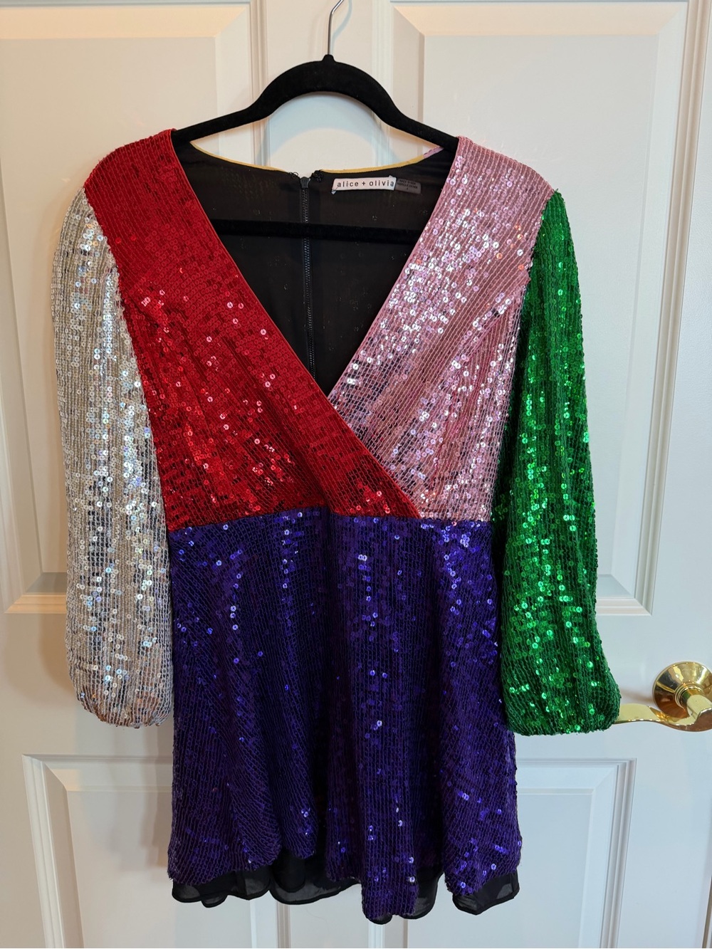 Alice & Olivia Blaze Color Block Sequin Mini Dress - Picture 6 of 8